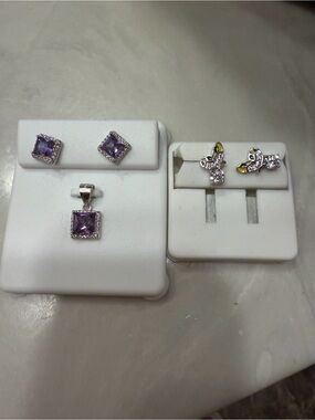 Sterling Silver Gem Earring & Pendant with Sterling Butterfly Earrings NWOT